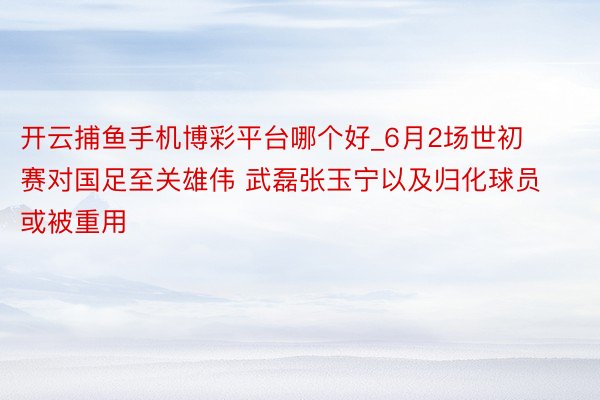 开云捕鱼手机博彩平台哪个好_6月2场世初赛对国足至关雄伟 武磊张玉宁以及归化球员或被重用